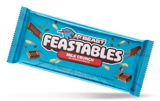 MrBeast Feastables® Milk Crunch mit samtigen Genuss zartschmelzender Schokolade by C.M.C. The Food Company GmbH
